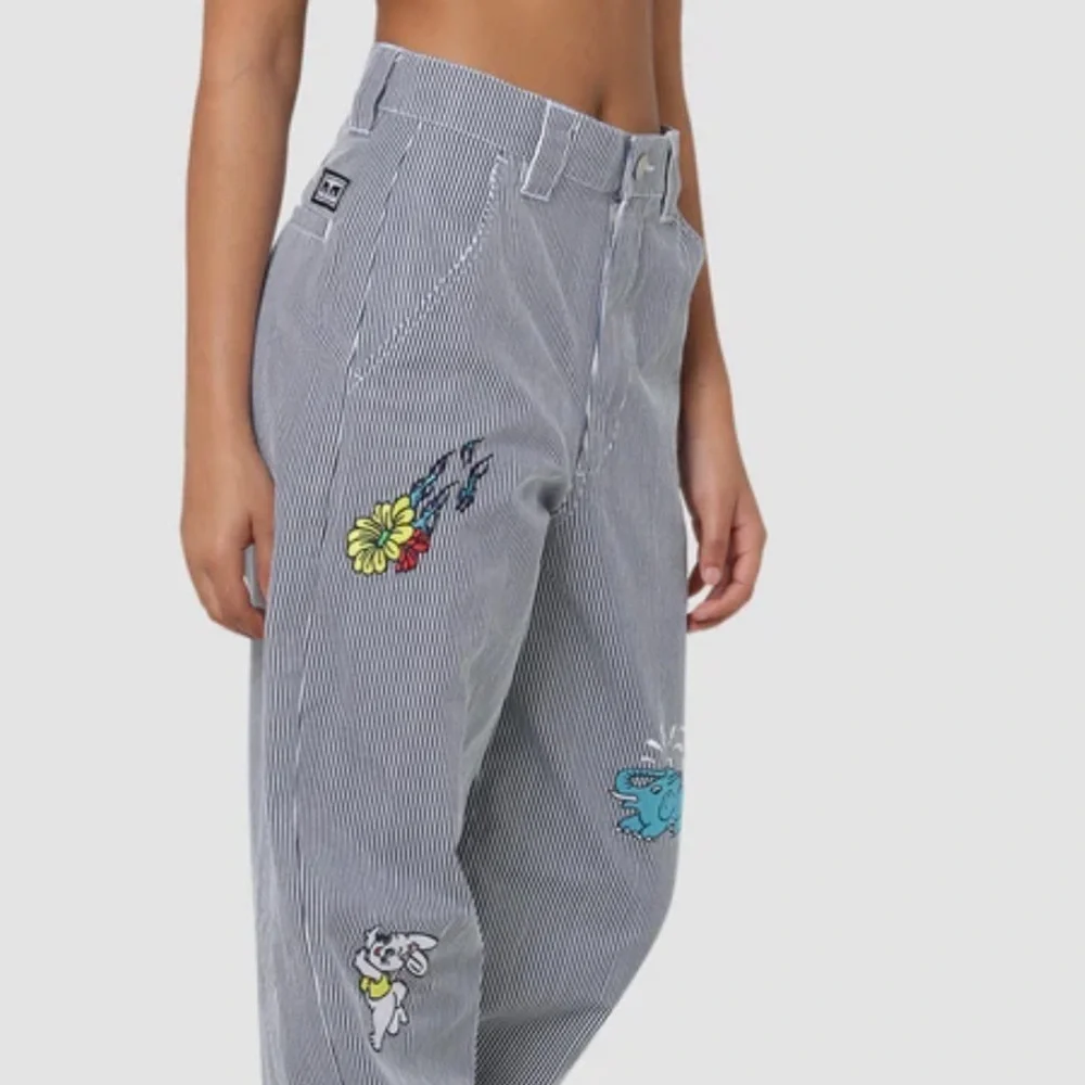 OBEY WOMEN'S HARU BAGGY PANTS striped embroidered size 25